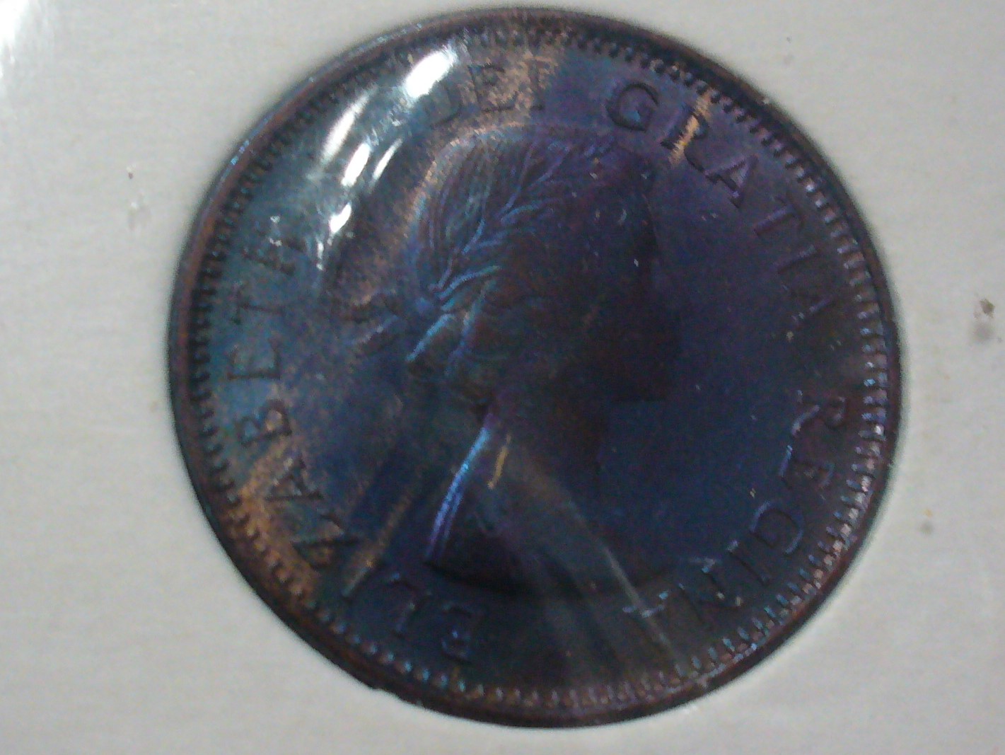 1953-Canada-Cent.-Shoulder-Fold.-I-To-Denticle.