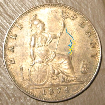 1874-H-1/2-Penny-Double-Die-Clash