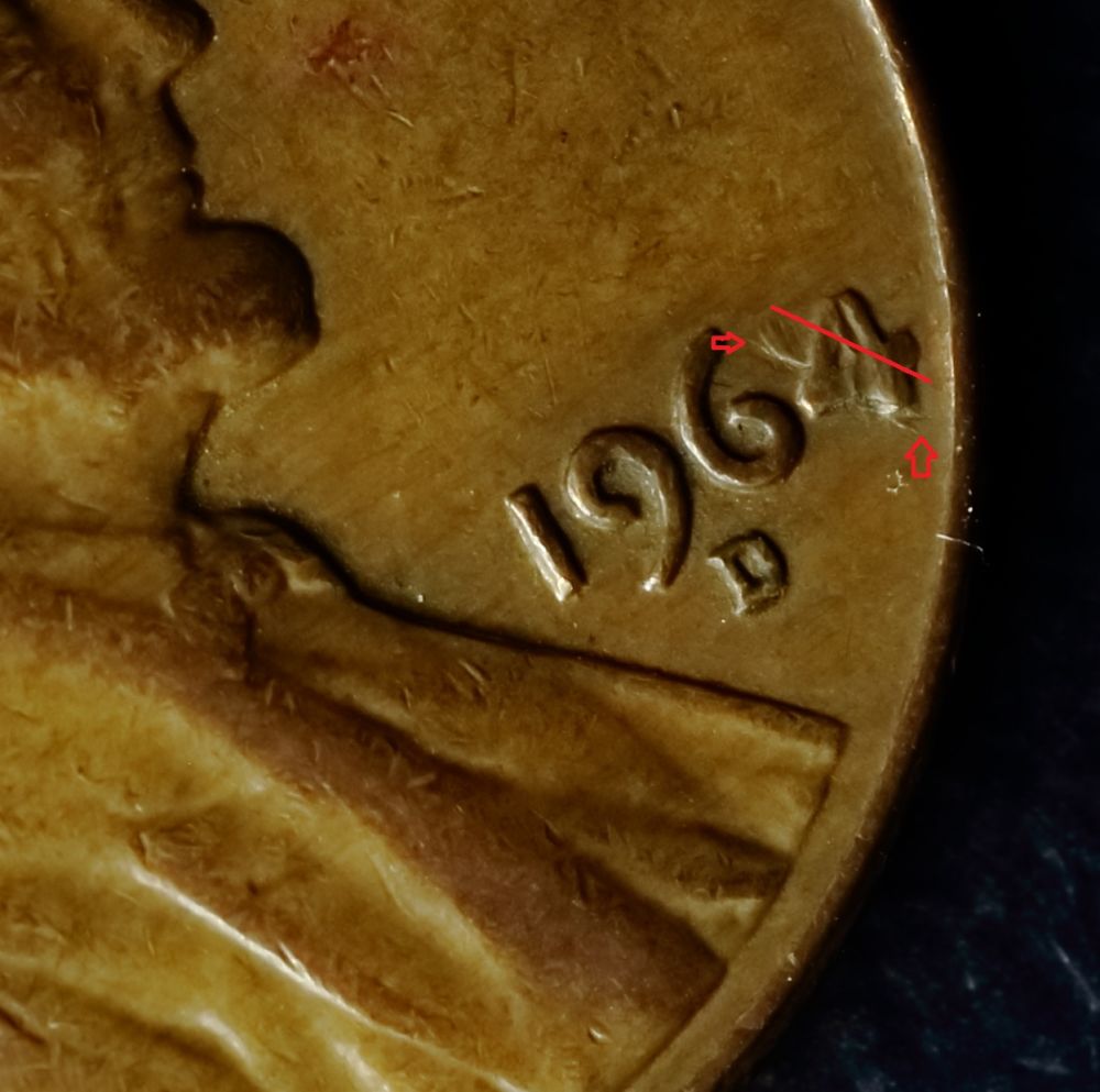 1964-D-Lincoln-Penny-Very-Funky-4-In-Date..-Lamination-+-Something-Maybe?