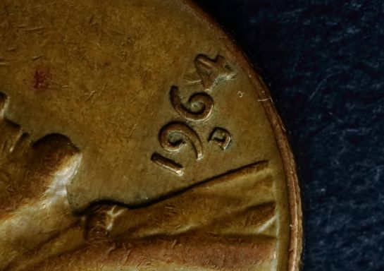 1964-D-Lincoln-Penny-Very-Funky-4-In-Date..-Lamination-+-Something-Maybe?
