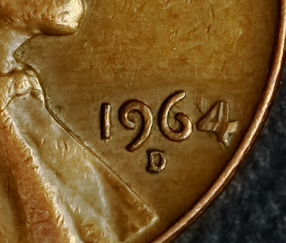 1964-D-Lincoln-Penny-Very-Funky-4-In-Date..-Lamination-+-Something-Maybe?