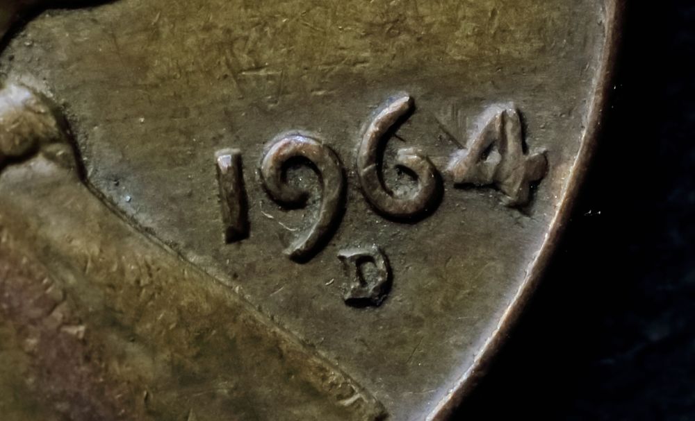 1964-D-Lincoln-Penny-Very-Funky-4-In-Date..-Lamination-+-Something-Maybe?