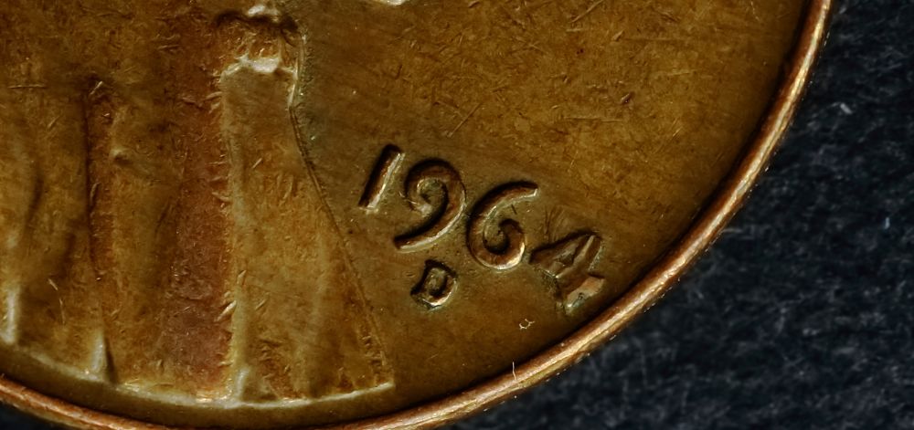 1964-D-Lincoln-Penny-Very-Funky-4-In-Date..-Lamination-+-Something-Maybe?