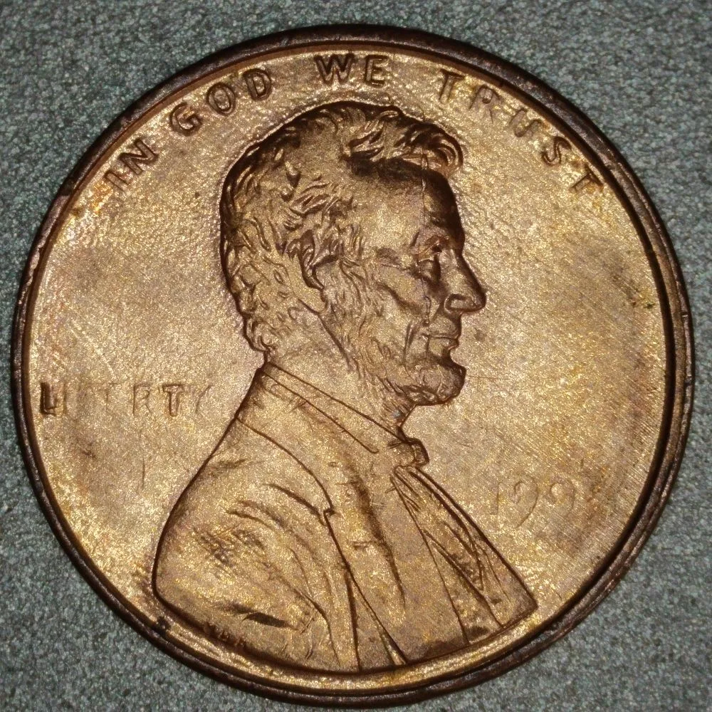 1995-?-LMC-Penny-/-RIDB,-Struck-Through-Grease,-Thick-Rim,-Spike-Head,-Possible-DDR