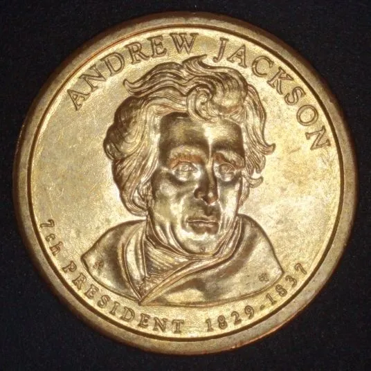 2008-P-Presidential-Dollar,-A-Jackson-/-Field-Restricted-Struck-Through,-Hubbed-In-Debris-?