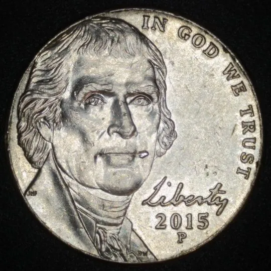 2015-P-Jefferson-Nickel-/-Extreme-Field-Restricted-Struck-Through-/-Grease-Error