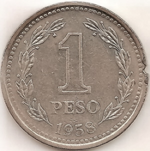 1958-Argentina-Peso-W/-Planchet-Clip