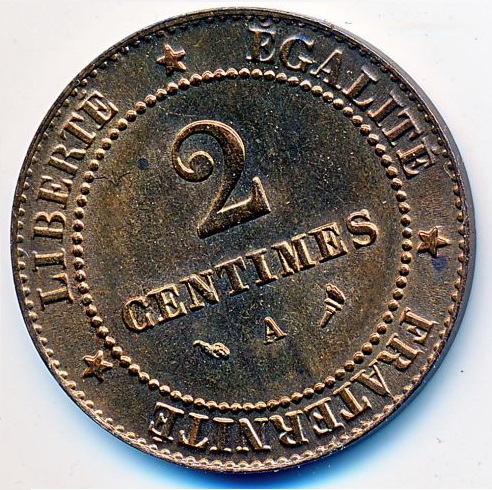 France-1897A-2-Centimes---Please-Grade!
