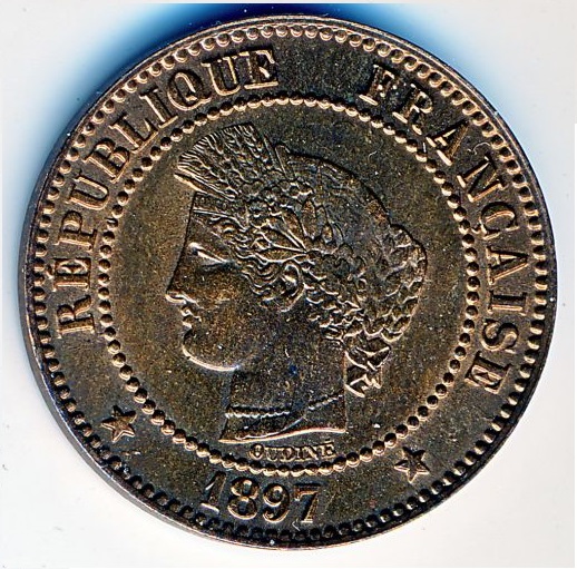 France-1897A-2-Centimes---Please-Grade!