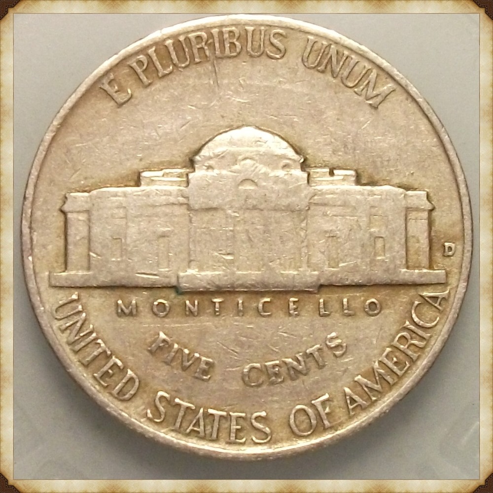 1938-D-Jefferson-Nickel-Strange-Stains-With-A-Cud?