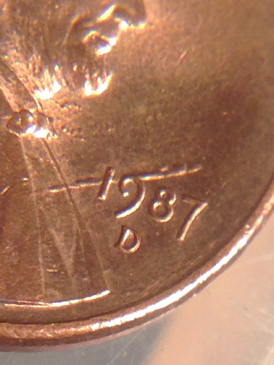 1987-D-Lincoln-Cent-Weird-Die-Crack.-Bullet-Through-Chest