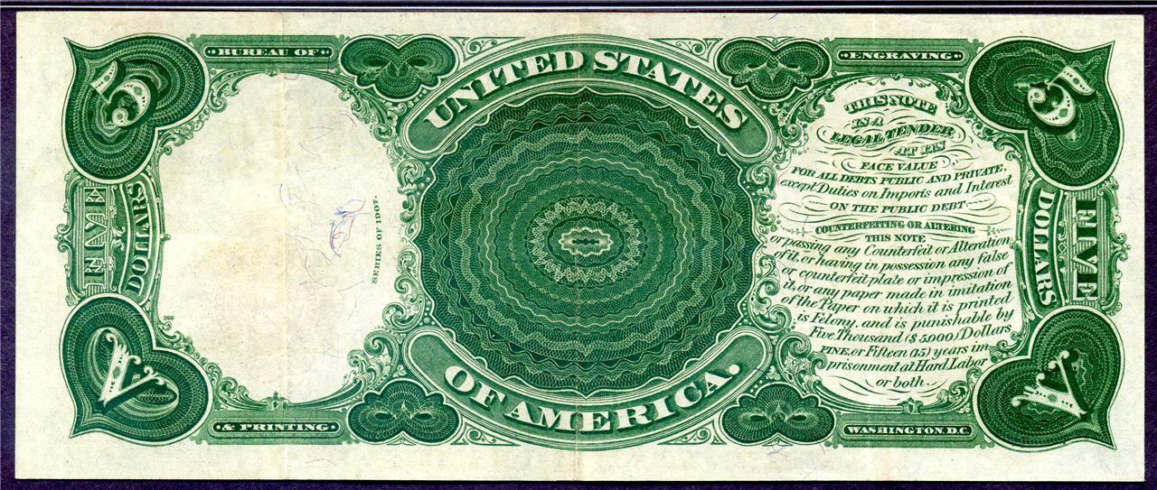 1907-$5-Legal-Tender-Pcblic-Error-PMG-XF-45-Value-Help