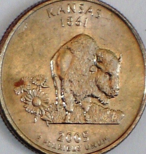 Kansas-Quarter,-Copper-Showing-On-Obverse