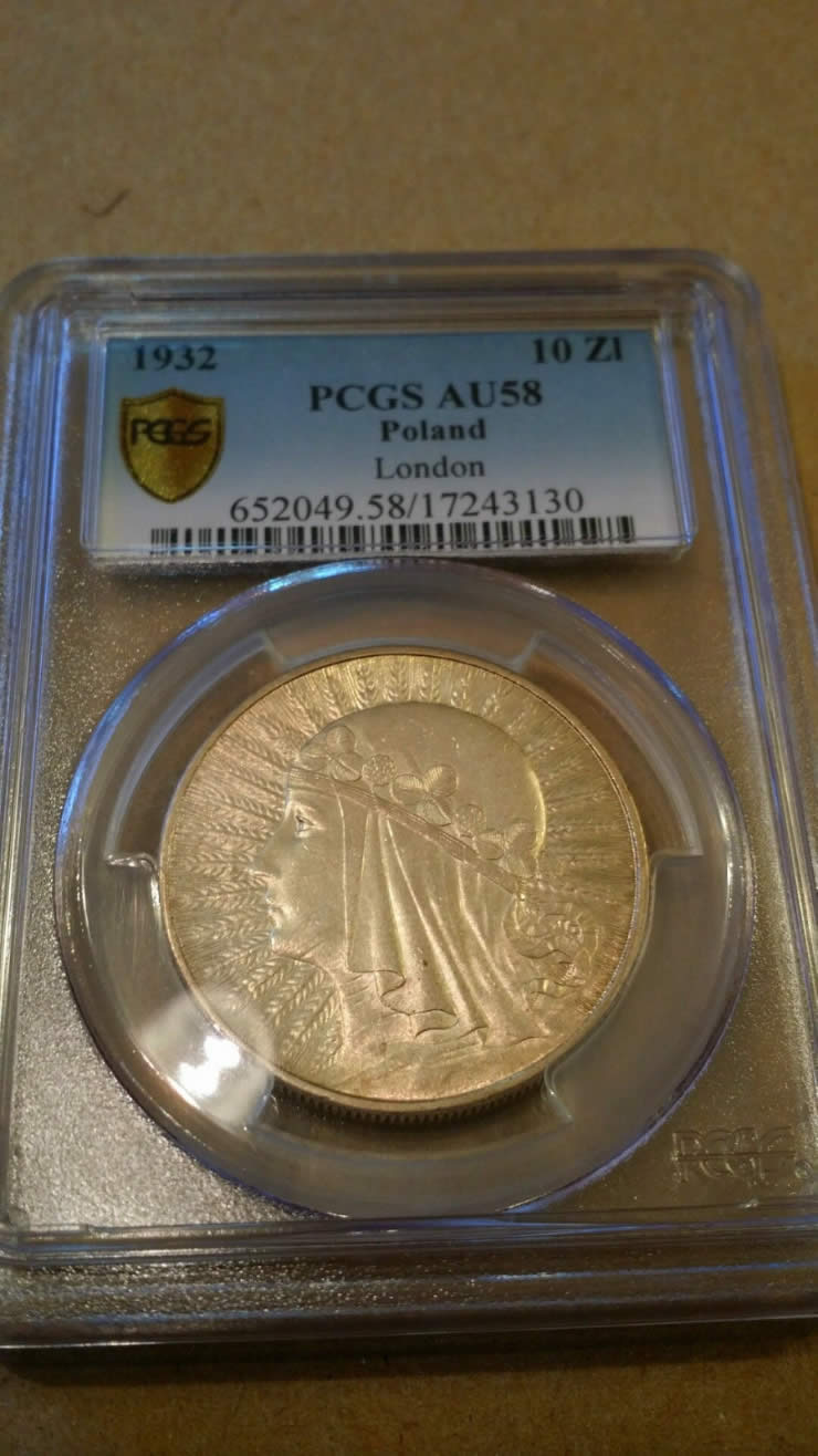Poland-1932-10zl,-PCGS-AU-58,--London-Mint-No-Mark-In-Claw