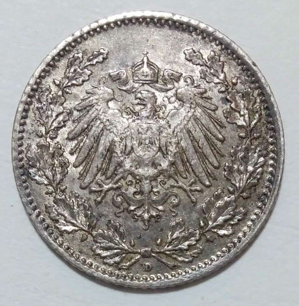 1915-D-German-1/2-Mark-For-Grading
