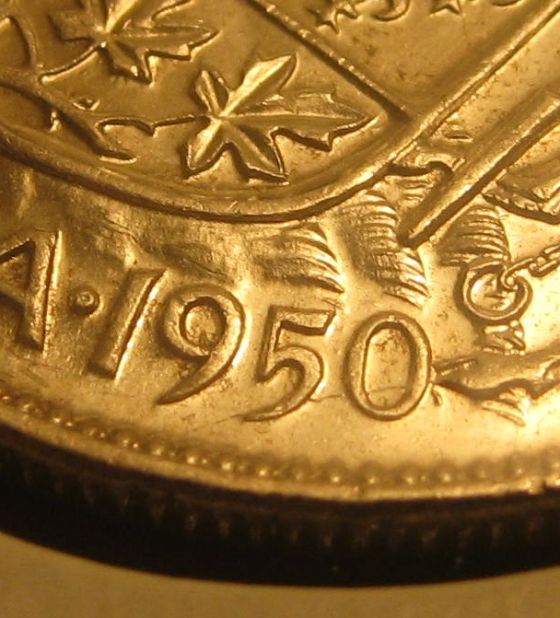 1950-50-Cent-No-Des-'0'.-Die-Crack-Through-Date