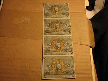 1863-3-Cents-Fractional-Currency-Sheet-Of-5