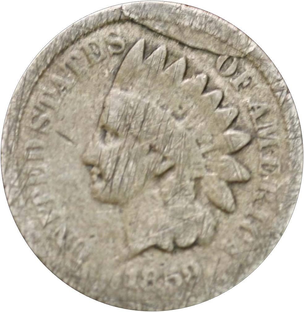 1859-Indian-Head-Cent-With-A-Huge-Die-Break-/-Cud