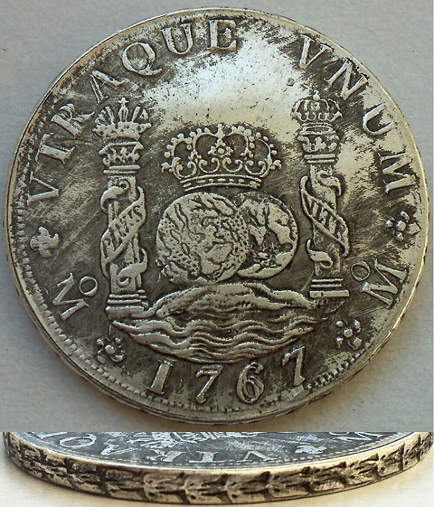 1767-Mexico-8-Reales---With-Extensive-Doubling-Of-The-Obverse