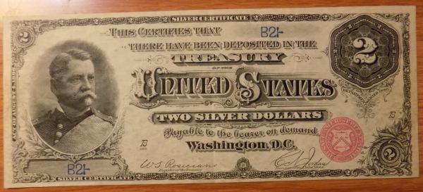 1886-$2-Hancock-Silver-Certificate...serial-Number-2