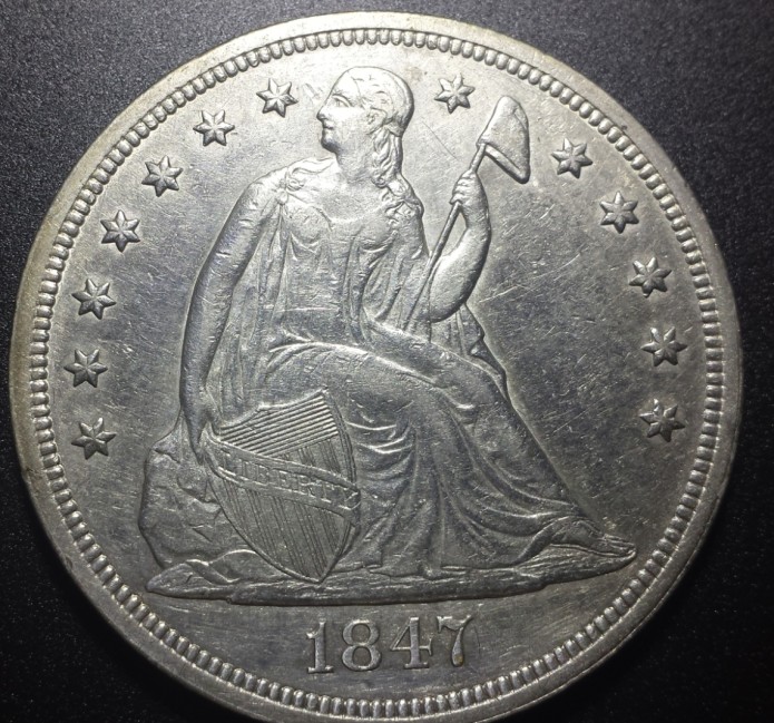 1842-&-1847-Seated-Dollars.-Nice-Grades-Or-Fake?
