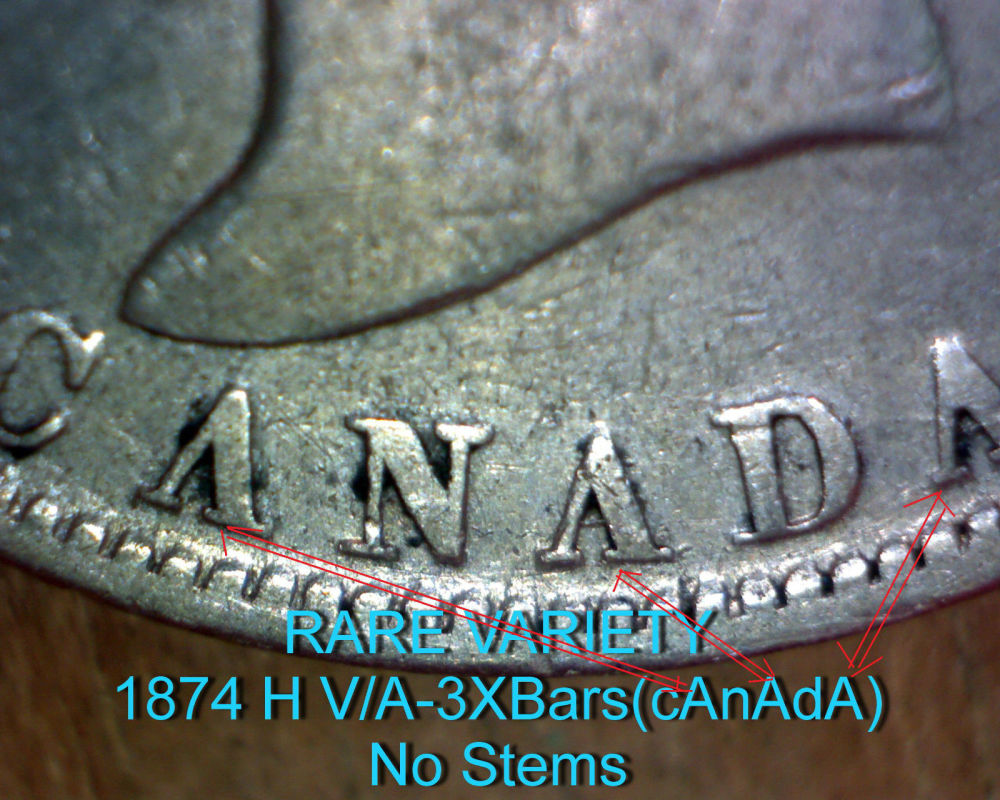 1874-Triple-Inverted-V/A-In-Canada-25-Cents-Variety