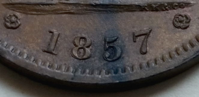 1857-Double-Die-One-Penny-Token---Triple-Struck-8-?