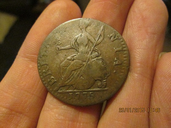 Non-Regal-1775-UK-Halfpenny-Struck-Over-Polished-Out-Coin-?