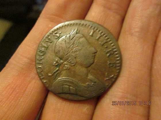 Non-Regal-1775-UK-Halfpenny-Struck-Over-Polished-Out-Coin-?