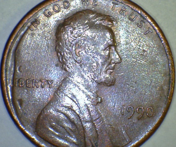 1990-Lincoln-Cent---Struck-Through-?-Cud?