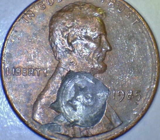 1985-Lincoln-Cent---Struck-Through-Something-?