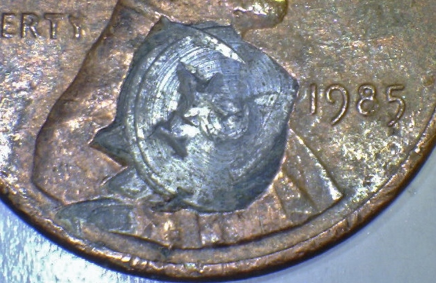 1985-Lincoln-Cent---Struck-Through-Something-?