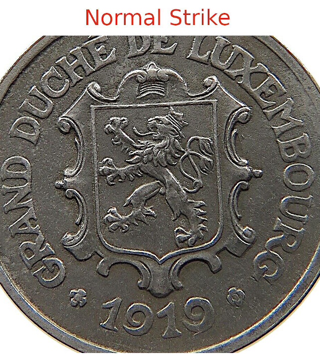 1919-Luxembourg,-25-Centimes,-Dramatic-Doubled-Die
