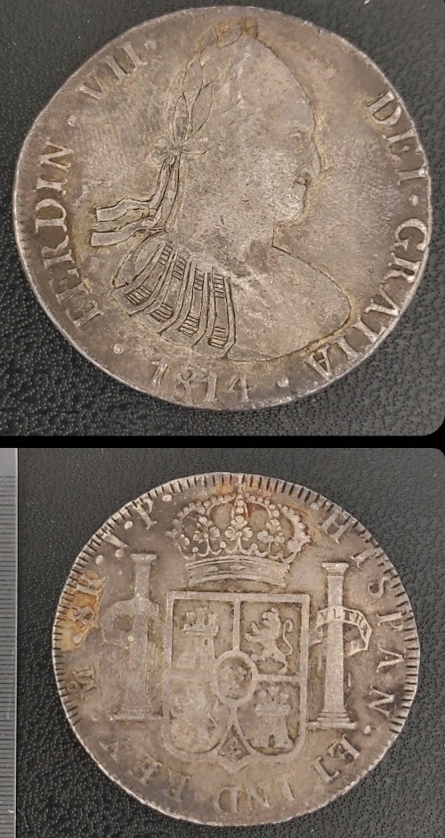 1814--Ferdinand-VII-Lima-8-Reales---Modified-To-Charles-MO-Mint