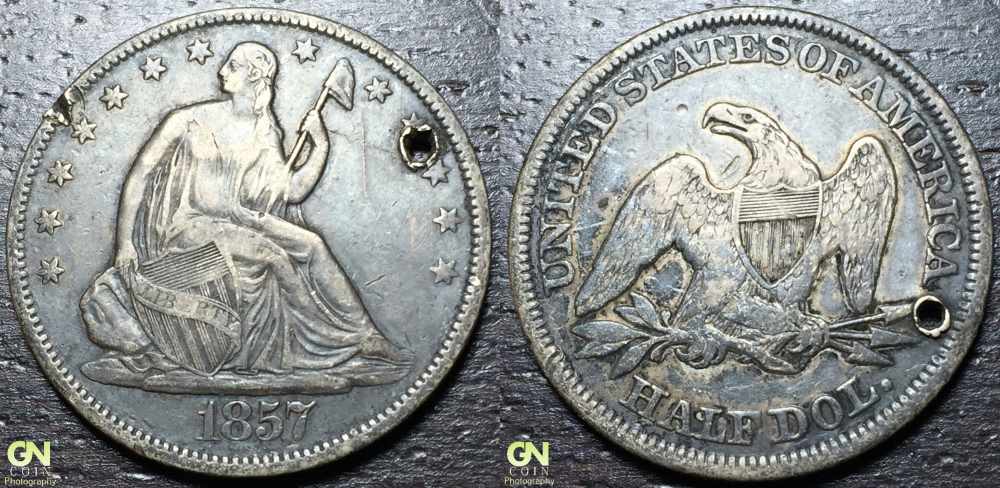 1857-Seated-Liberty-Half-Dollar---Holed---Question-About-Grading