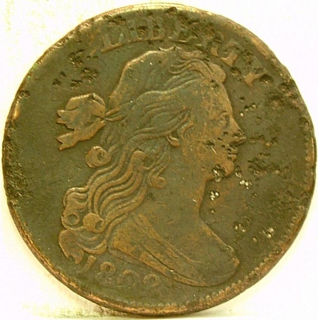 1802-Large-Cent---Nice-Details,-But-Pitted-And-Corroded