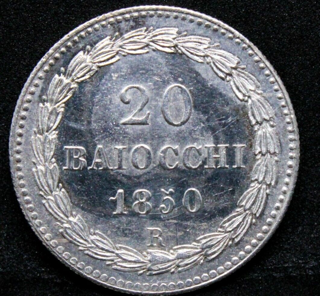 Papal-States-Italy-20-Baiocchi-Grade?-1850