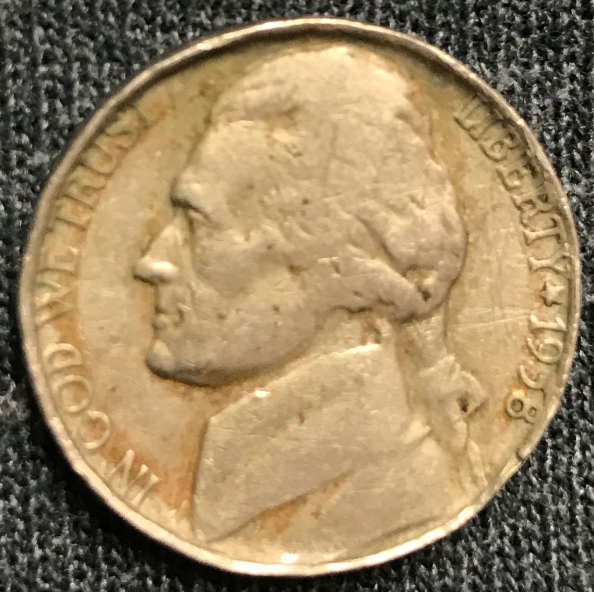 1958-D-Jefferson-Nickel--Recessed-On-Both-Sides,-Thicker---Little-Detail