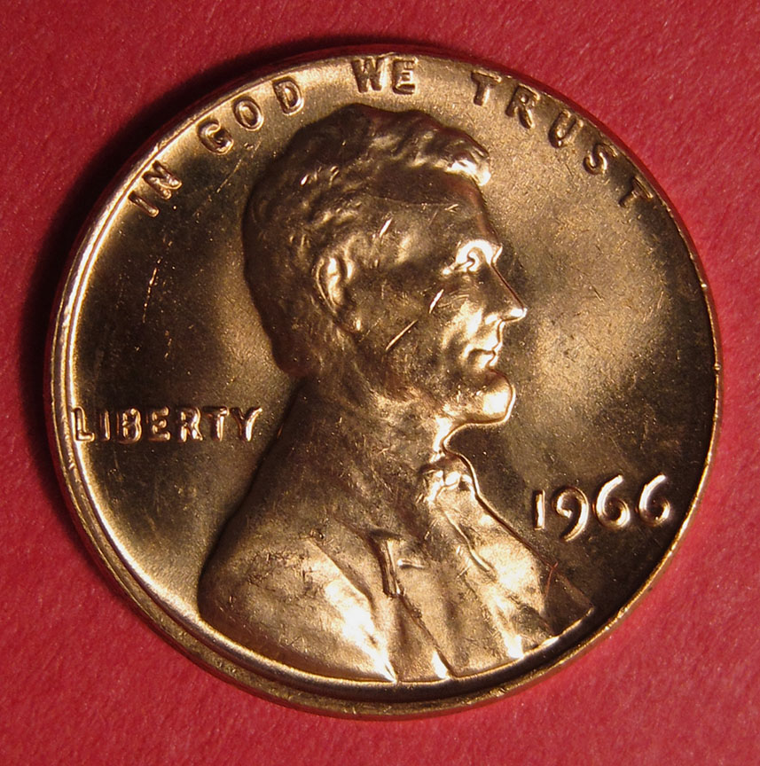 1966-Lincoln-Memorial-Cents-2-Struck-Through-Debris,-One-Retained