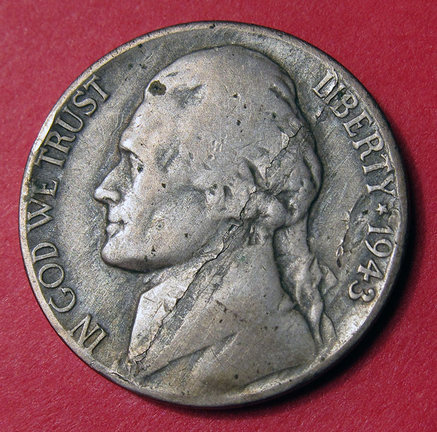 1943-P-Jefferson-Nickel-Lamination-Troubles-Obverse-And-Reverse