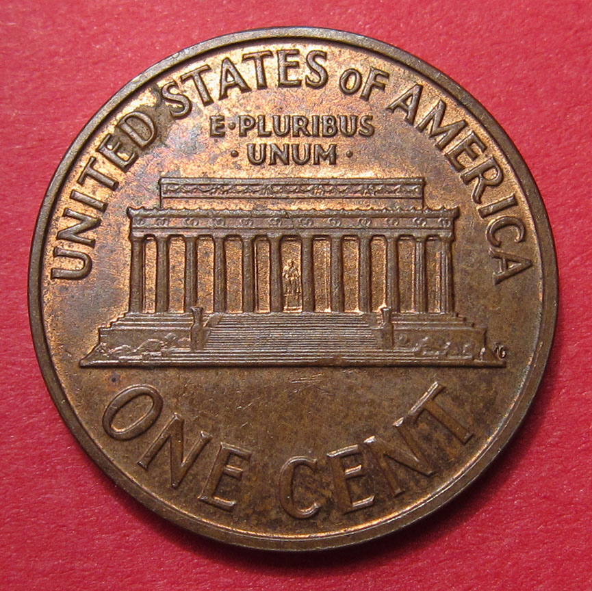 No-Date-Lincoln-Memorial-Cent---Struck-Through-Capped-Die---Cool-Brockage