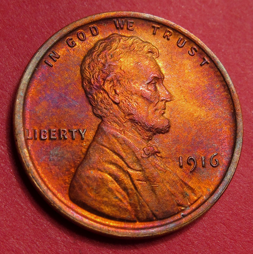 1916-Lincoln-Wheat-Cent---Prooflike-Toned-Coin