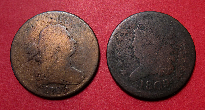 1806-And-1809-Half-Cent-Rotated-Dies---90-Degrees-In-Opp.-Directions