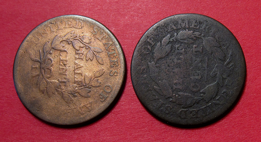 1806-And-1809-Half-Cent-Rotated-Dies---90-Degrees-In-Opp.-Directions