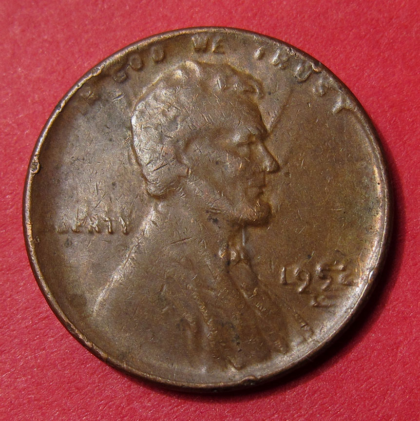 1952-D-Lincoln-Wheat-Cent---Struck-Through-Very-Late-Stage-Die-Cap