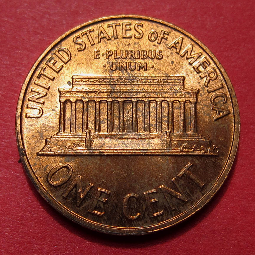 1966-Lincoln-Memorial-Cent-Struck-Through-With-Full-Obverse-Counter-Clash