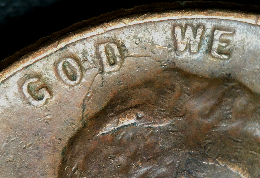 1955-S-Lincoln-Wheat-Cent---Cud,-Interior-Die-Break-And-RIDB---MS