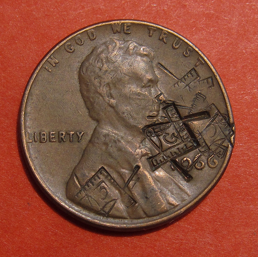 1966-Lincoln-Memorial-Cent---Multipunched-Counterstamp-Masonic