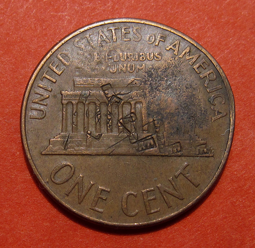 1966-Lincoln-Memorial-Cent---Multipunched-Counterstamp-Masonic