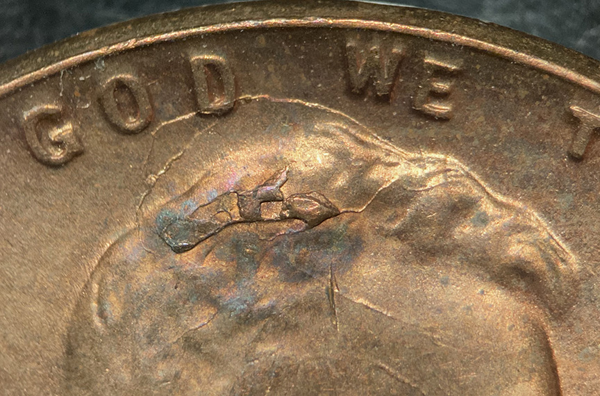 1956-Lincoln-Wheat-Cent-Mint-Error---Retained-Interior-Die-Break